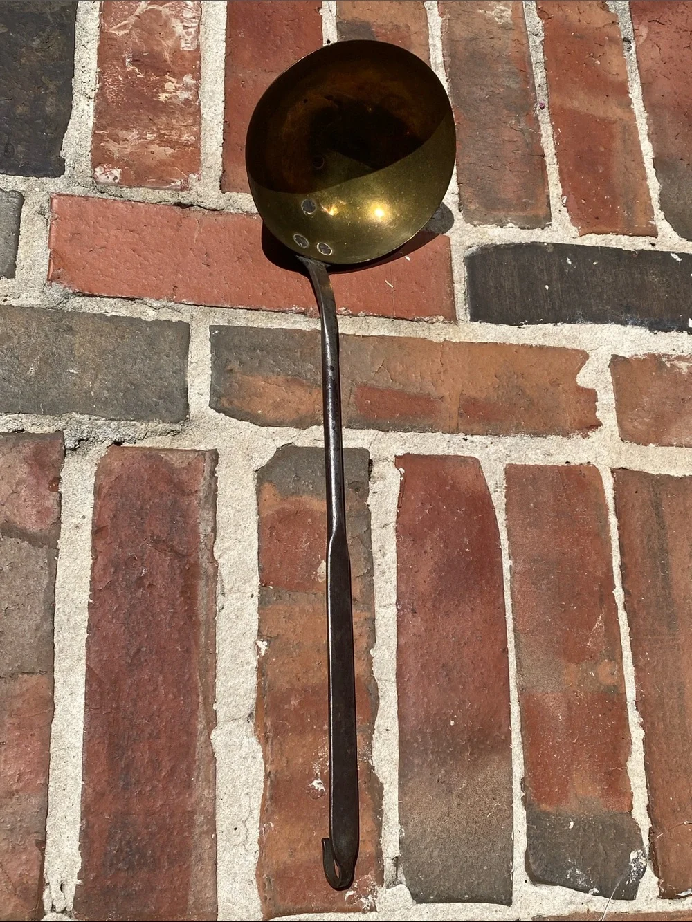 Vintage Antique Primitive Brass Ladle Dipper with Hand forged Iron Handle